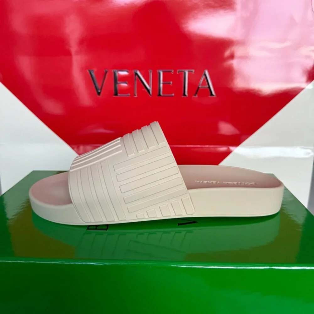 Bottega veneta‎ 630039 Men's Sea Salt Off-white Rubber Slip-on Sandals, sz 41